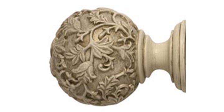 Modern Country 45mm Brushed Cream Curtain Pole Floral Ball Finial - Curtain Poles Emporium