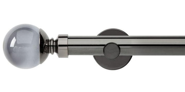 Hallis Neo Premium 28mm Black Nickel Eyelet Curtain Pole Smoke Ball Finial Cylinder Bracket - Curtain Poles Emporium