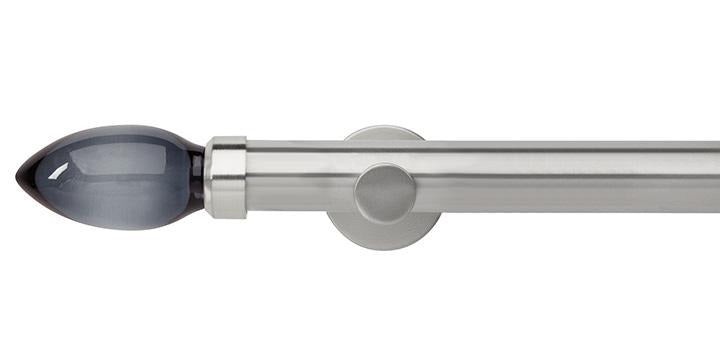 Hallis Neo Premium 35mm Stainless Steel Eyelet Curtain Pole Smoke Grey Teardrop Finial Cylinder Bracket - Curtain Poles Emporium