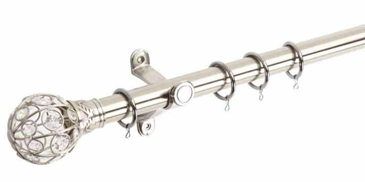 Hallis Galleria 35mm Brushed Silver Pole with Jewelled Cage Ball Finial - Curtain Poles Emporium