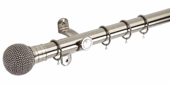 Hallis Galleria 50mm Brushed Silver Pole with Raised Stud Ball Finial - Curtain Poles Emporium