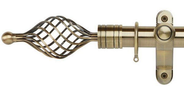 Galleria Metals 35mm Burnished Brass Curtain Pole Twisted Cage Finial - Curtain Poles Emporium