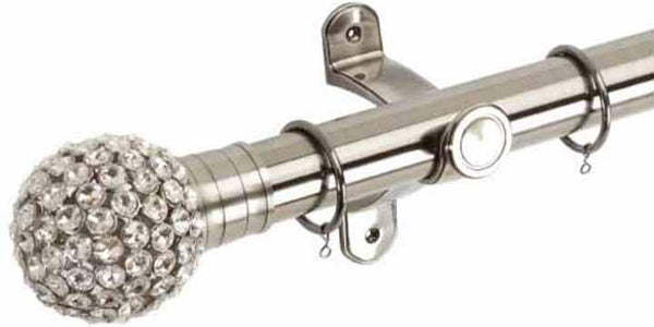 Hallis G2 Galleria 50mm Brushed Silver Pole with Clear Jewelled Cage Ball Finial - Curtain Poles Emporium