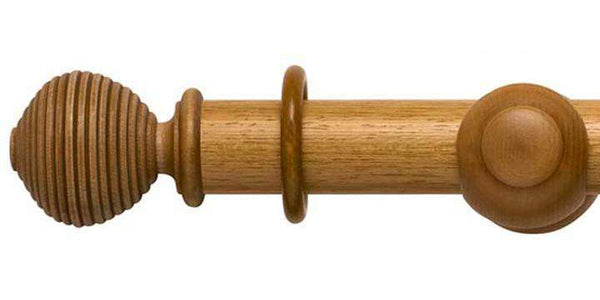 Hallis Modern Country 55mm Light Oak Pole Ribbed Ball finial - Curtain Poles Emporium
