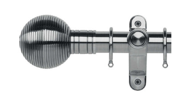 Galleria Metals 35mm Brushed Silver Curtain Pole Ribbed Ball Finial