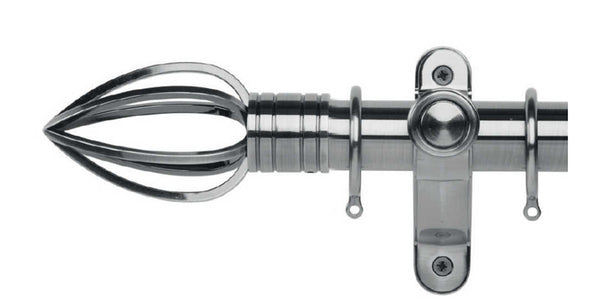 Galleria Metals 35mm Brushed Silver Curtain Pole Caged Spear Finial