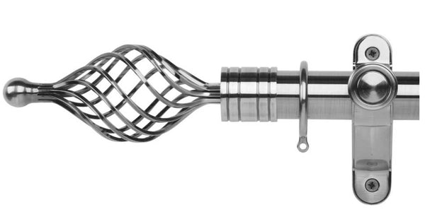 Galleria Metals 35mm Brushed Silver Curtain Pole Twisted Cage Finial