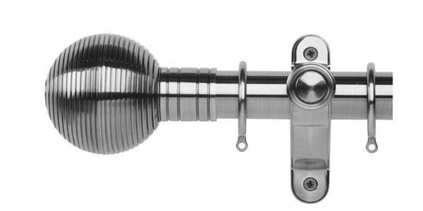 Galleria Metals 50mm Brushed Silver Curtain Pole Ribbed Ball Finial