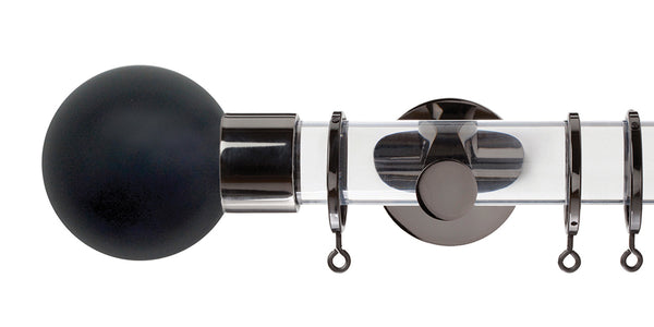 Jones interiors Strand 35mm Acrylic Curtain Pole Painted Ball Finial Black Nickel Accessories