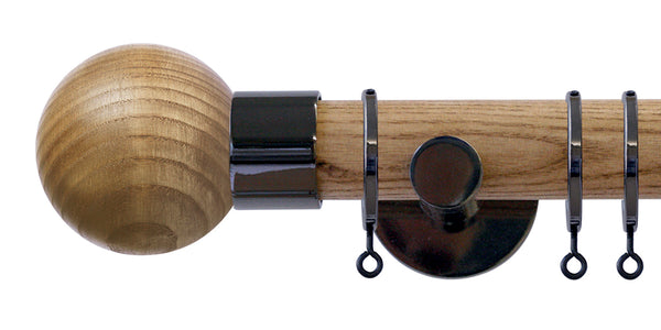 Jones Interiors Strand 35mm Light Oak Curtain Pole Ball Finial Metal Fittings