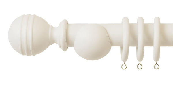Laura Ashley 35mm Soft Natural Wooden Curtain Pole Ribbed Ball Finial