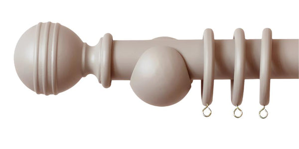 Laura Ashley 35mm Truffle Wooden Curtain Pole Ribbed Ball Finia