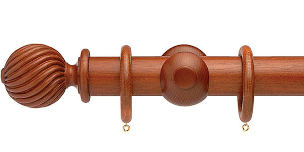 Opus Studio Natural Woodstain Mahogany 35mm Wooden Curtain Pole Twisted Finial