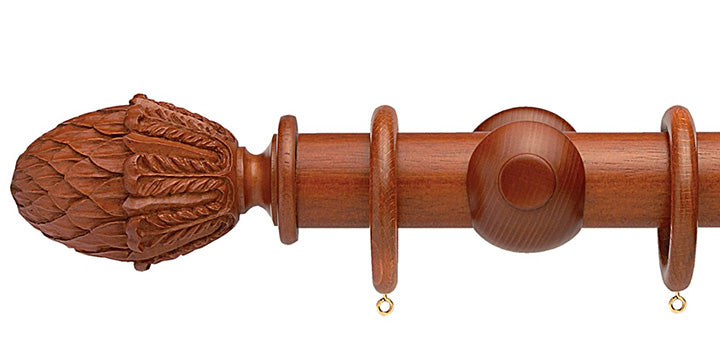 Opus Studio Natural Woodstain Mahogany 35mm Wooden Curtain Pole Pineapple Finial