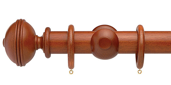 Opus Studio Natural Woodstain Mahogany 35mm Wooden Curtain Pole Ribbed Finial