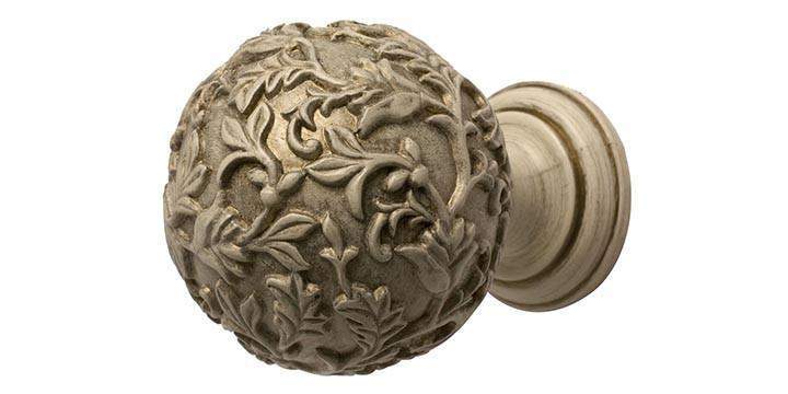Modern Country 45mm Brushed Cream Curtain Pole Floral Ball Finial - Curtain Poles Emporium