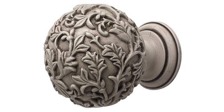 Modern Country 45mm Brushed Ivory Curtain Pole Floral Ball Finial - Curtain Poles Emporium
