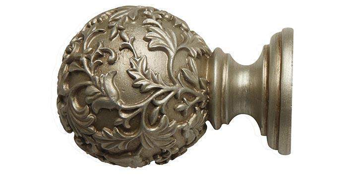 Hallis Modern Country 45mm Satin Silver Curtain Pole Floral Ball Finial - Curtain Poles Emporium