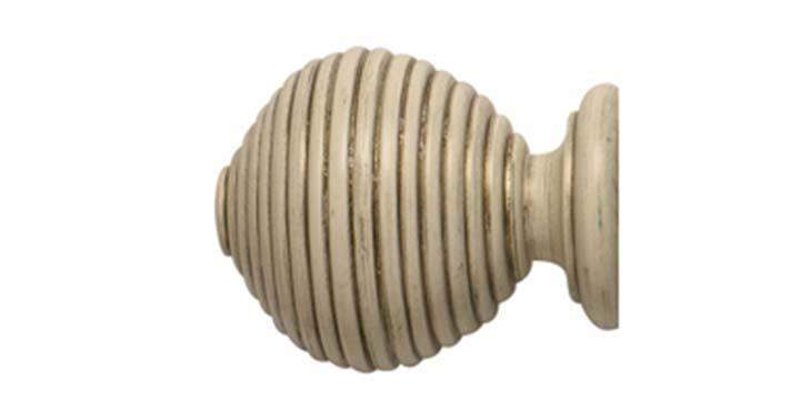 Modern Country 45mm Brushed Cream Curtain Pole Ribbed Ball Finial - Curtain Poles Emporium
