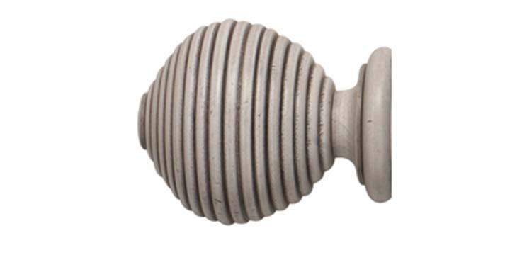 Modern Country 45mm Brushed Ivory Curtain Pole Ribbed Ball Finial - Curtain Poles Emporium