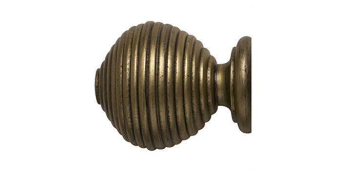 Hallis Modern Country 55mm Gold on Black Pole Ribbed Ball finial - Curtain Poles Emporium
