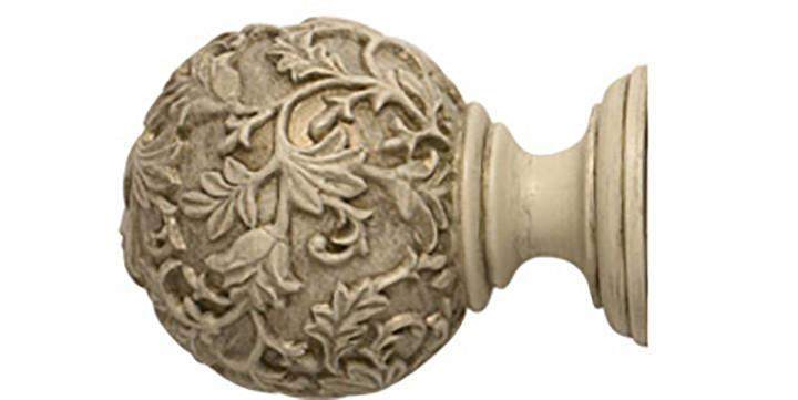 Hallis Modern Country 55mm Brushed Cream Pole Floral Ball finial - Curtain Poles Emporium