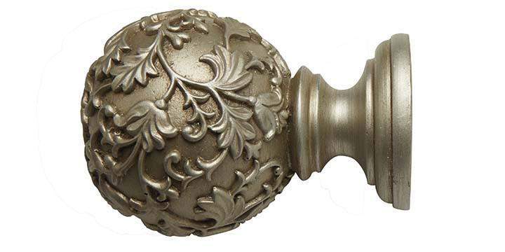 Hallis Modern Country 55mm Satin Silver Pole Floral Ball finial - Curtain Poles Emporium