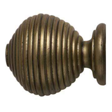 Modern Country 45mm Black Gold Curtain Pole Ribbed Ball Finial - Curtain Poles Emporium