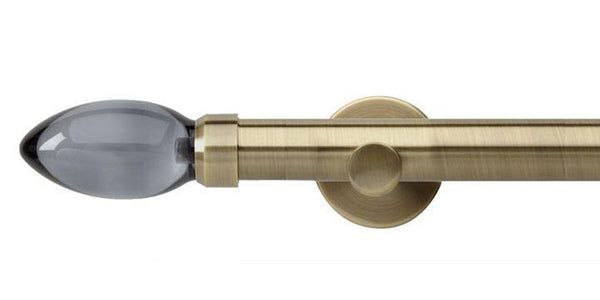 Hallis Neo Premium 28mm Spun Brass Eyelet Curtain Pole Smoke Grey Teardrop Finial Cylinder Bracket - Curtain Poles Emporium