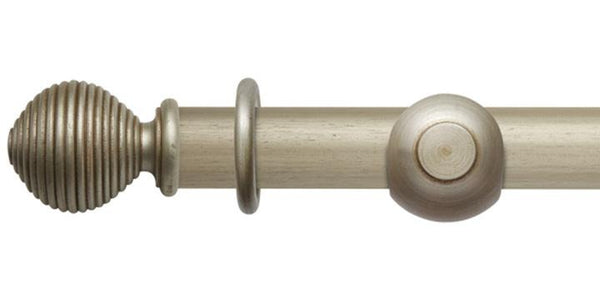 Hallis Modern Country 55mm Satin Silver Curtain Pole Ribbed Ball Finial - Curtain Poles Emporium