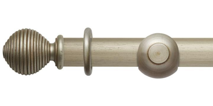Hallis Modern Country 55mm Satin Silver Curtain Pole Ribbed Ball Finial - Curtain Poles Emporium