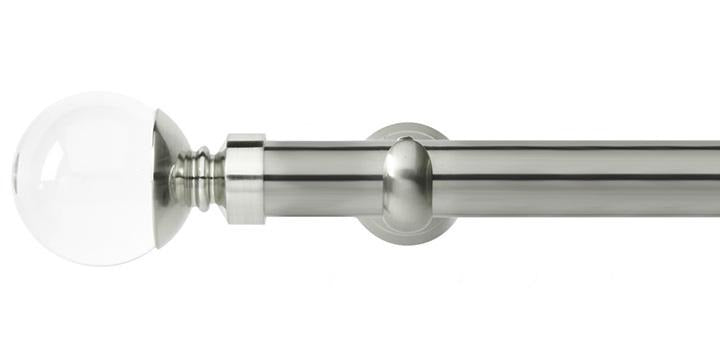 Hallis Neo Premium 28mm Stainless Steel Eyelet Curtain Pole Clear Ball Finial Cup Bracket - Curtain Poles Emporium