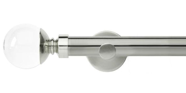 Hallis Neo Premium 28mm Stainless Steel Eyelet Curtain Pole Clear Ball Finial Cylinder Bracket - Curtain Poles Emporium