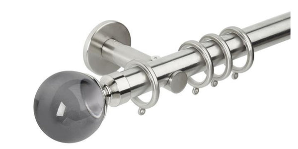Hallis Neo Premium 28mm Stainless Steel Curtain Pole Smoke Grey Ball Finial/Cylinder Bracket - Curtain Poles Emporium