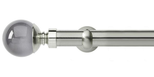 Hallis Neo Premium 28mm Stainless Steel Eyelet Curtain Pole Smoke Grey Ball Finial Cup Bracket - Curtain Poles Emporium