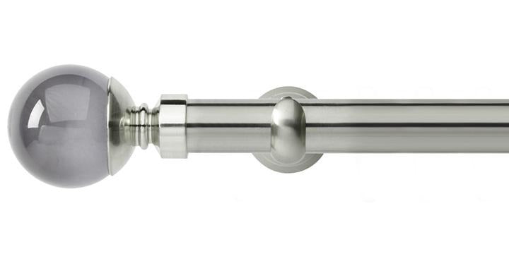 Hallis Neo Premium 28mm Stainless Steel Eyelet Curtain Pole Smoke Grey Ball Finial Cup Bracket - Curtain Poles Emporium