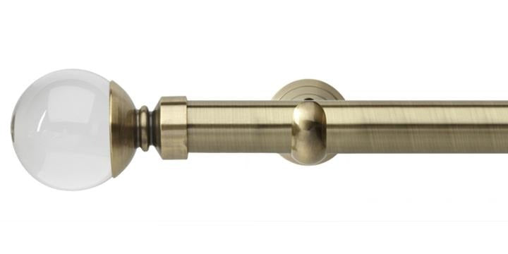 Hallis Neo Premium 28mm Spun Brass Eyelet Curtain Pole Clear Ball Finial Cup Bracket - Curtain Poles Emporium