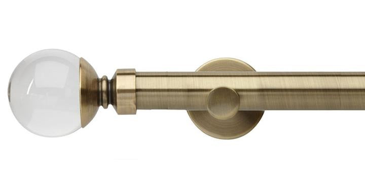 Hallis Neo Premium 28mm Spun Brass Eyelet Curtain Pole Clear Ball Finial Cylinder Bracket - Curtain Poles Emporium