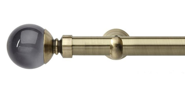 Hallis Neo Premium 28mm Spun Brass Eyelet Curtain Pole Smoke Grey Ball Finial Cup Bracket - Curtain Poles Emporium
