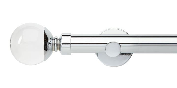 Hallis Neo Premium 28mm Chrome Eyelet Curtain Pole Clear Ball Finial Cylinder Bracket - Curtain Poles Emporium