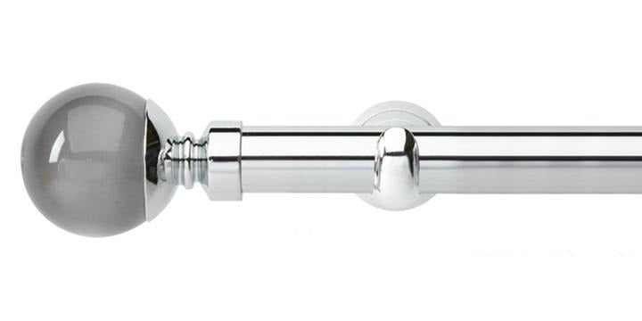 Hallis Neo Premium 28mm Chrome Eyelet Curtain Pole Smoke Grey Ball Finial Cup Bracket - Curtain Poles Emporium