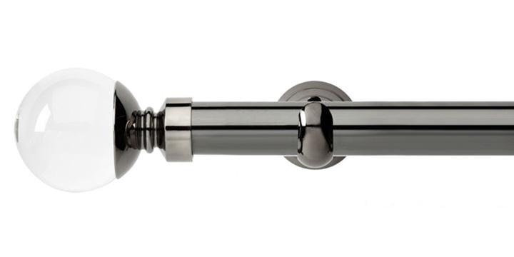 Hallis Neo Premium 28mm Black Nickel Eyelet Curtain Pole Clear Ball Finial Cup Bracket - Curtain Poles Emporium