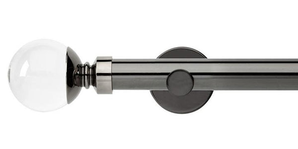 Hallis Neo Premium 28mm Black Nickel Eyelet Curtain Pole Clear Ball Finial Cylinder Bracket - Curtain Poles Emporium