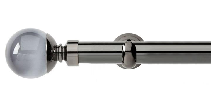 Hallis Neo Premium 28mm Black Nickel Eyelet Curtain Pole Smoke Grey Ball Finial Cup Bracket - Curtain Poles Emporium