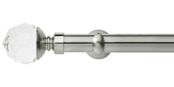 Hallis Neo Premium 28mm Stainless Steel Eyelet Curtain Pole Clear Faceted Ball Finial Cup Bracket - Curtain Poles Emporium