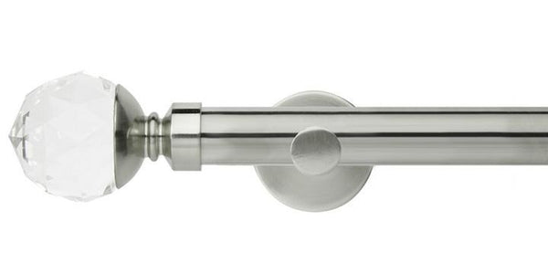 Hallis Neo Premium 28mm Stainless Steel Eyelet Curtain Pole Clear Faceted Ball Finial Cylinder Bracket - Curtain Poles Emporium