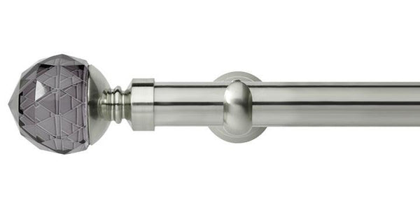 Hallis Neo Premium 28mm Stainless Steel Eyelet Curtain Pole Smoke Grey Faceted Ball Finial Cup Bracket - Curtain Poles Emporium
