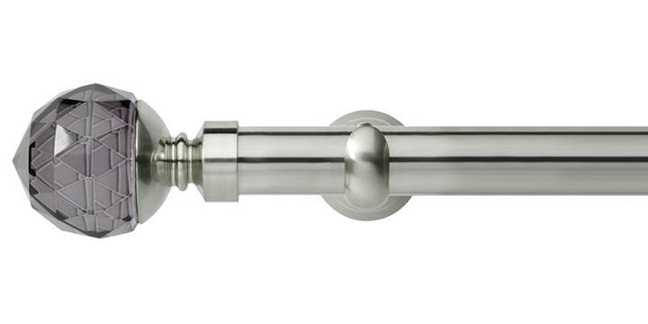 Hallis Neo Premium 28mm Stainless Steel Eyelet Curtain Pole Smoke Grey Faceted Ball Finial Cup Bracket - Curtain Poles Emporium
