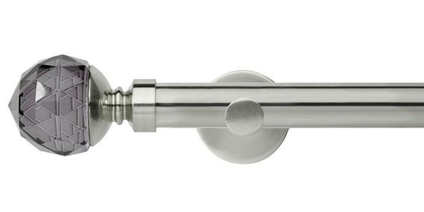 Hallis Neo Premium 28mm Stainless Steel Eyelet Curtain Pole Smoke Grey Faceted Ball Finial Cylinder Bracket - Curtain Poles Emporium