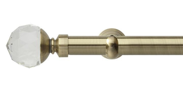 Hallis Neo Premium 28mm Spun Brass Eyelet Curtain Pole Clear Faceted Ball Finial Cup Bracket - Curtain Poles Emporium